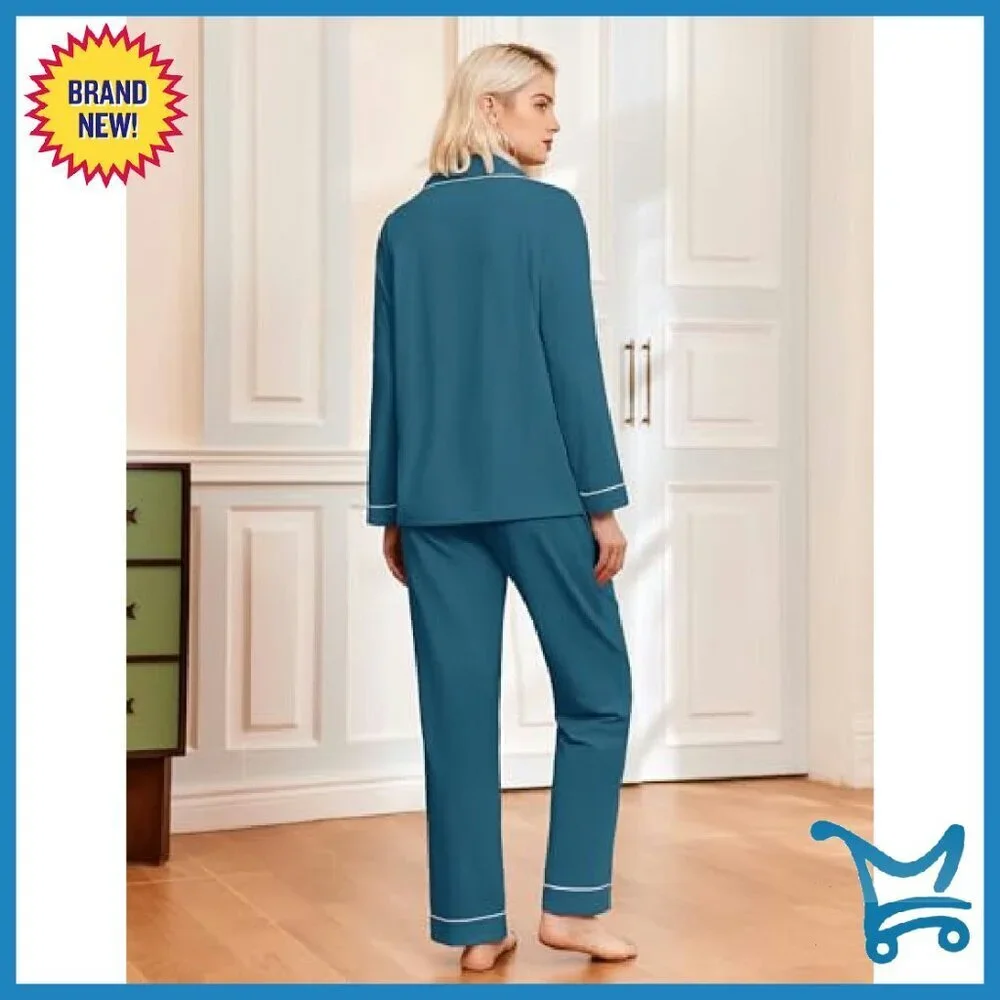 Soft Long Sleeve Pajama Set Polyester Spandex S-XXL Sleepwear